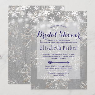 Winter navy white wonderland snowing bridal shower invitation