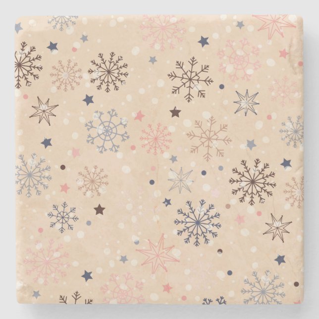Winter neutrals snowflakes stone coaster (Front)