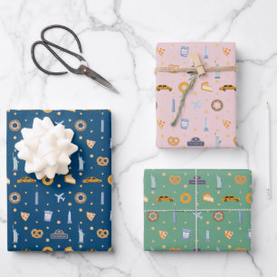 winter New York City pattern navy pink green Wrapping Paper Sheet
