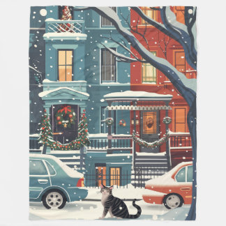 Winter New York city retro  Fleece Blanket