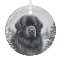 Winter Newf Glass Ornament