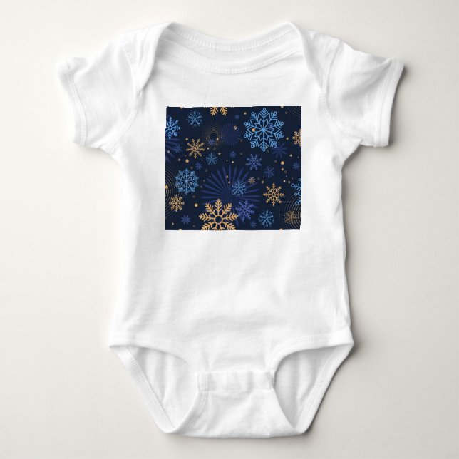 Winter Night: Blue Snowflake Pattern. Baby Bodysuit (Front)