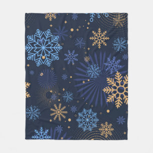 Winter Night: Blue Snowflake Pattern. Fleece Blanket