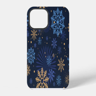 Winter Night: Blue Snowflake Pattern. iPhone 12 Case