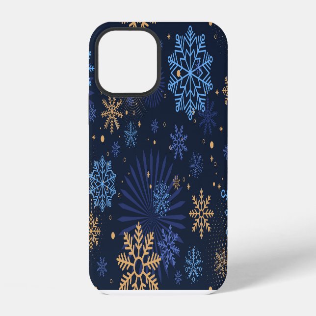 Winter Night: Blue Snowflake Pattern. iPhone Case (Back)