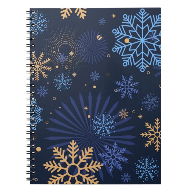 Winter Night: Blue Snowflake Pattern. Notebook (Front)