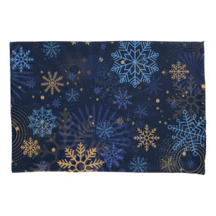 Winter Night: Blue Snowflake Pattern. Pillowcase