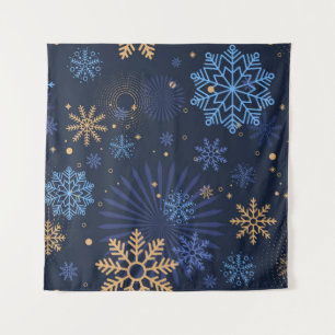Winter Night: Blue Snowflake Pattern. Tapestry