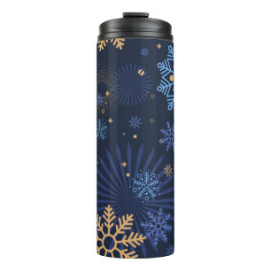Winter Night: Blue Snowflake Pattern. Thermal Tumbler