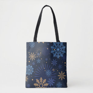 Winter Night: Blue Snowflake Pattern. Tote Bag