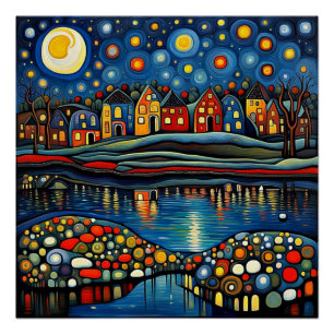 Winter night by lake 9 poster