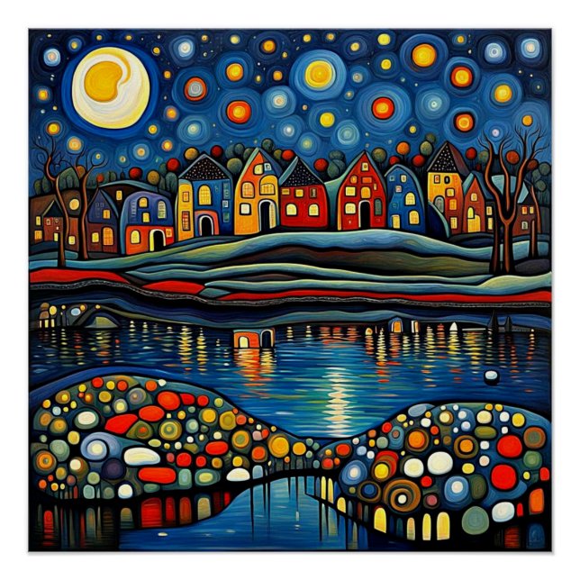 Winter night by lake 9 poster (Front)