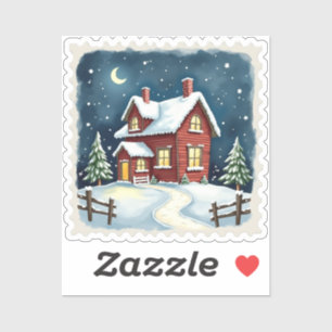 Winter Night Cabin Stamp