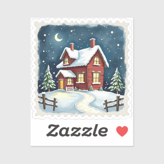  Winter Night Cabin Stamp (Sheet)