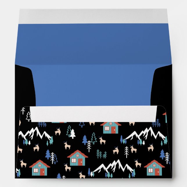 Winter Night Deer Forest Cabin Pattern I Envelope (Back (Bottom))
