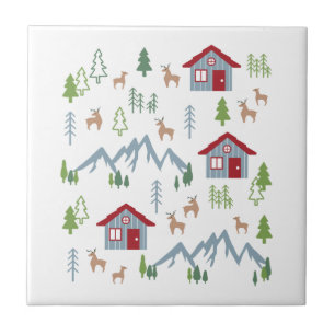 Winter Night Deer Forest Cabin Pattern II Tile