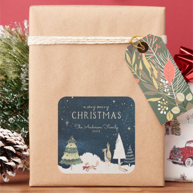 Winter Night | Elegant Gold Christmas Thank You Square Sticker (Holiday)