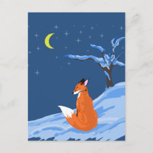 Winter Night Fox Postcard