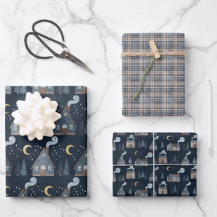 Winter Night Holiday Wrapping Paper Sheet