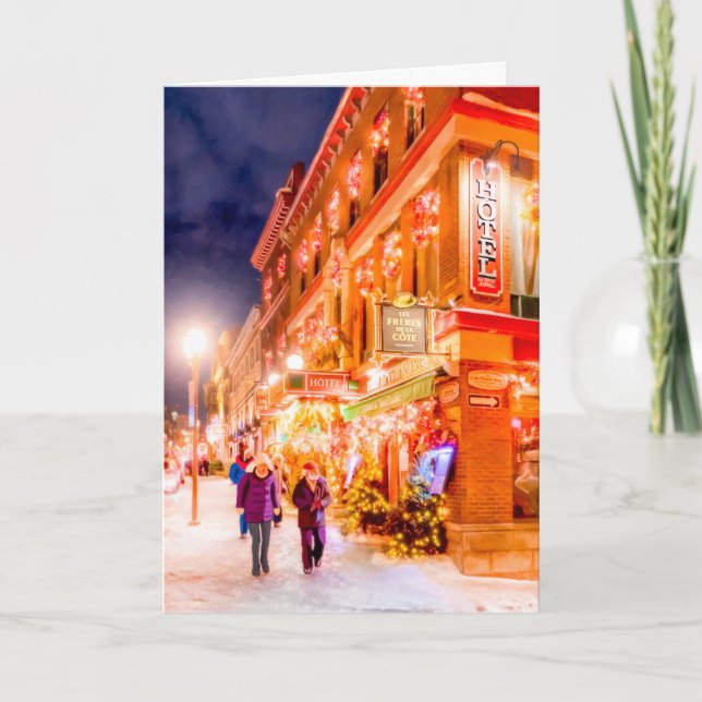 Winter Night In Quebec City Holiday Card (Front)