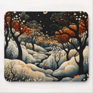 Winter Night Landscape Mouse Mat