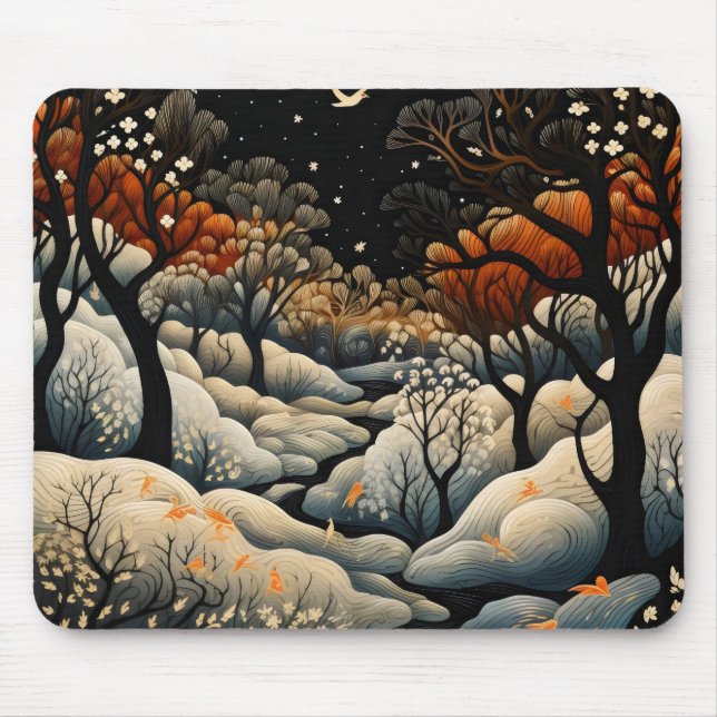Winter Night Landscape Mouse Mat (Front)