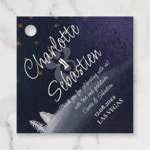 Winter Night & Pine Tree Modern Watercolor Wedding Favour Tags