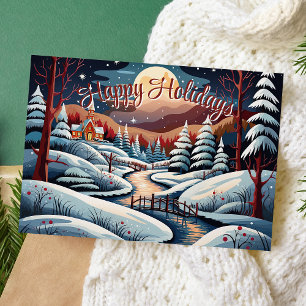 Winter Night Scene Happy Holidays Holiday Card