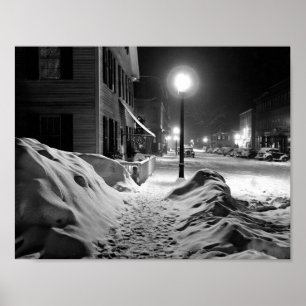 Winter Night Scene, Woodstock, Vermont Poster
