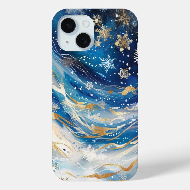 Winter Night Sky and Snowflakes Phone Case (Back)