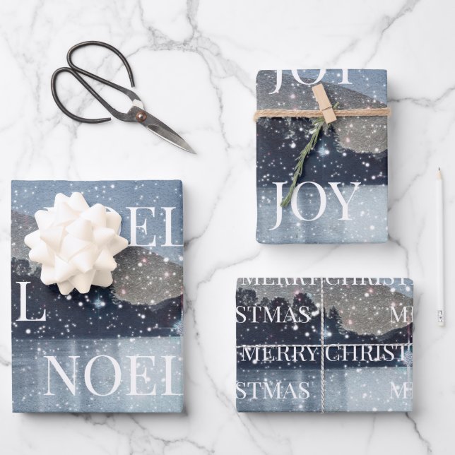 Winter Night Snow Christmas Wrapping Paper Sheet (Front)