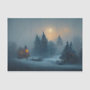 Winter Night Snow Pine Tress Painting Tissue Paper