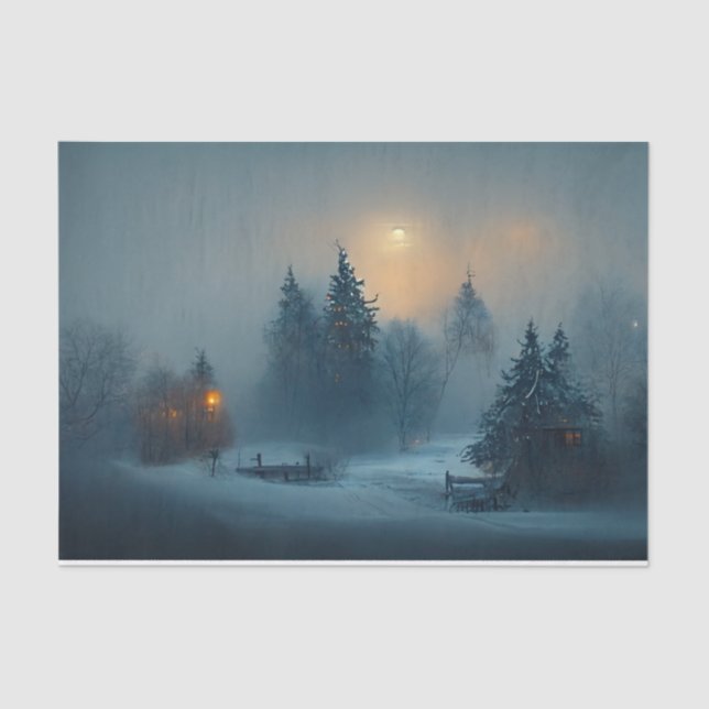Winter Night Snow Pine Tress Painting Tissue Paper (Front)
