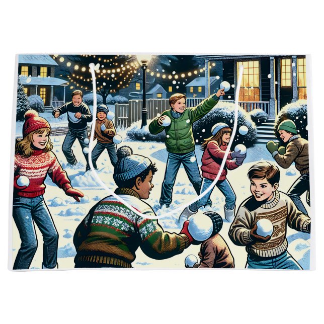 Winter Night Snowball Fight Christmas Large Gift Bag (Front)
