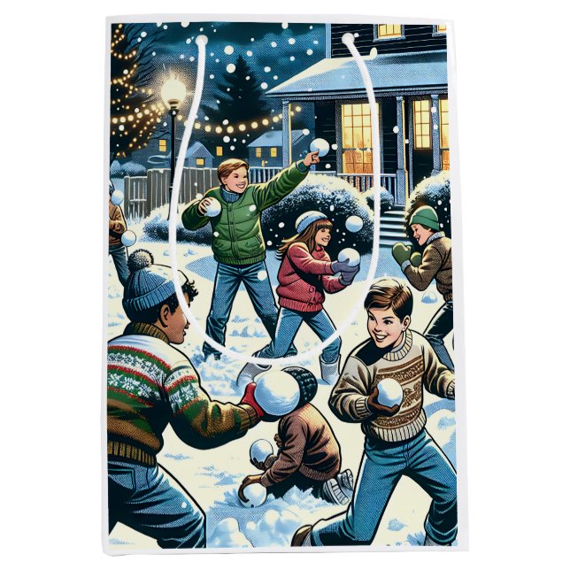 Winter Night Snowball Fight Christmas Medium Gift Bag (Front)