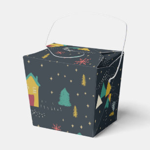 Winter Night Snowflakes Landing on Little Houses Favour Box