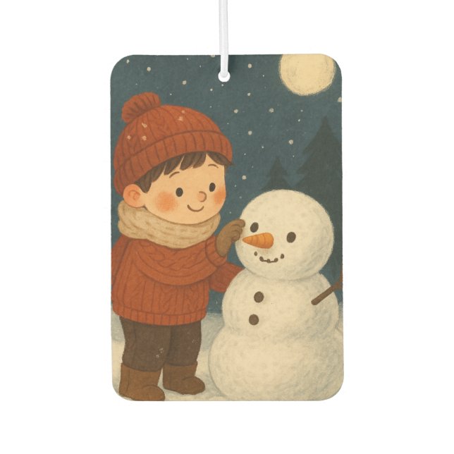 Winter Night Snowman Fun Car Air Freshener (Front)