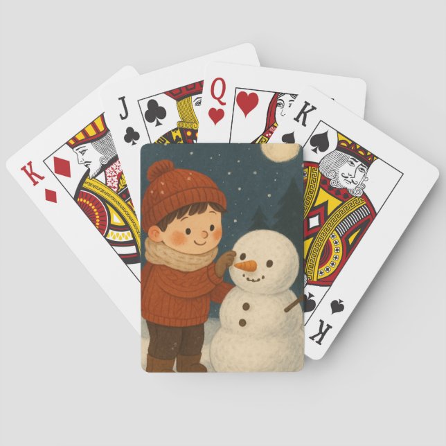 Winter Night Snowman Fun Playing Cards (Back)