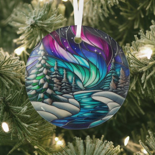 Winter night stained glass ornament, Christmas Tree Decoration (Insitu)