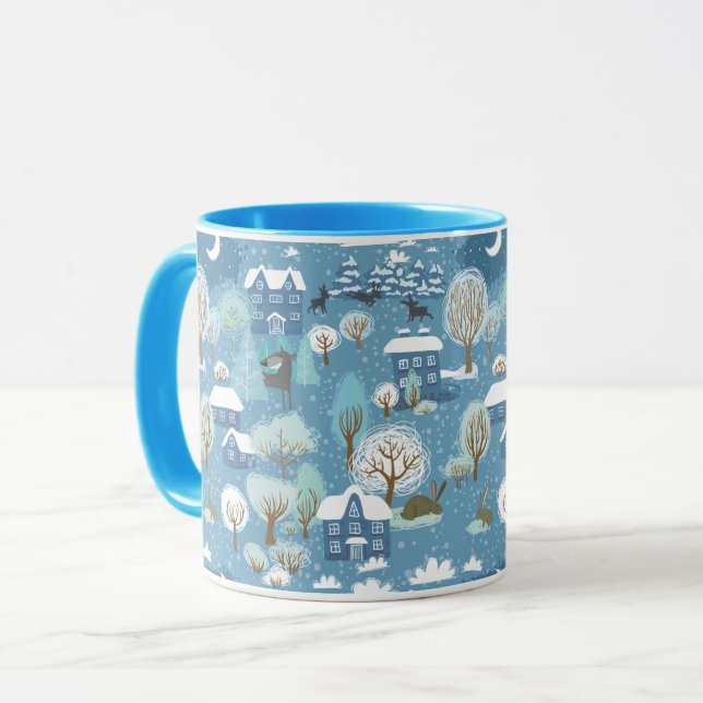 Winter night vintage village scene mug (Front Left)