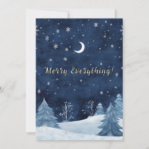 Winter Night Watercolor Christmas Season Holiday Card