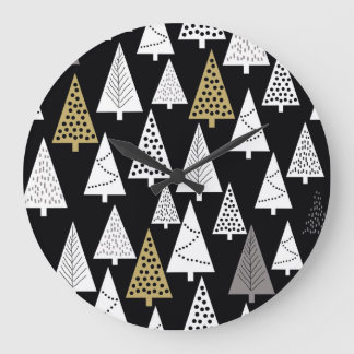 Winter Nights: Gold-Silver Trees. Large Clock