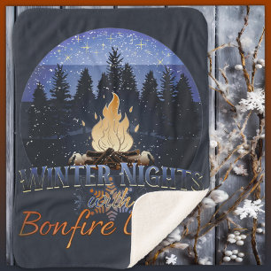 Winter Nights with Bonfire Lights Retro Sunset  Sherpa Blanket