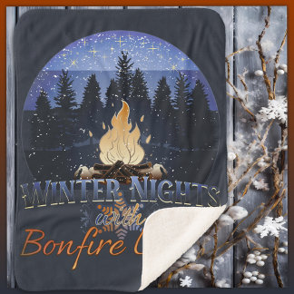 Winter Nights with Bonfire Lights Retro Sunset  Sherpa Blanket