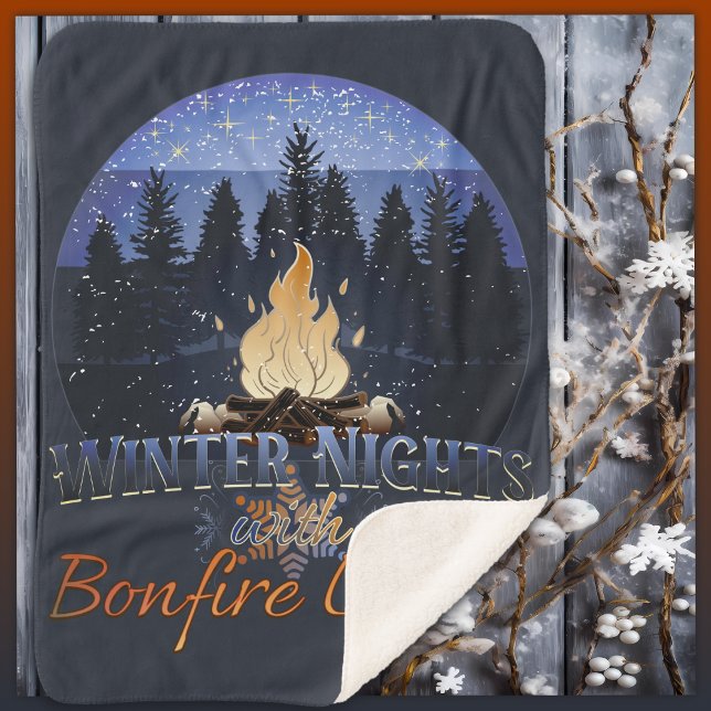 Winter Nights with Bonfire Lights Retro Sunset  Sherpa Blanket (Creator Uploaded)