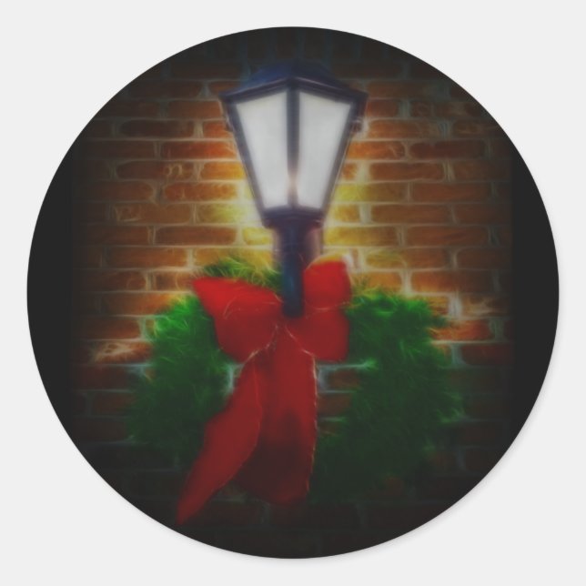 Winter Nights Wreath and Lamp Classic Round Sticker (Front)