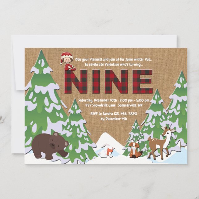 Winter Ninth Birthday Party Invitation (Front)