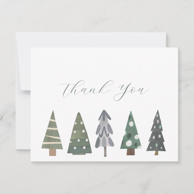 Winter Nordic Christmas Trees Thank You Note Cards (Front)