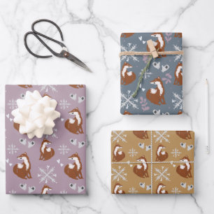 Winter Nordic Fox Holiday  Wrapping Paper Sheets