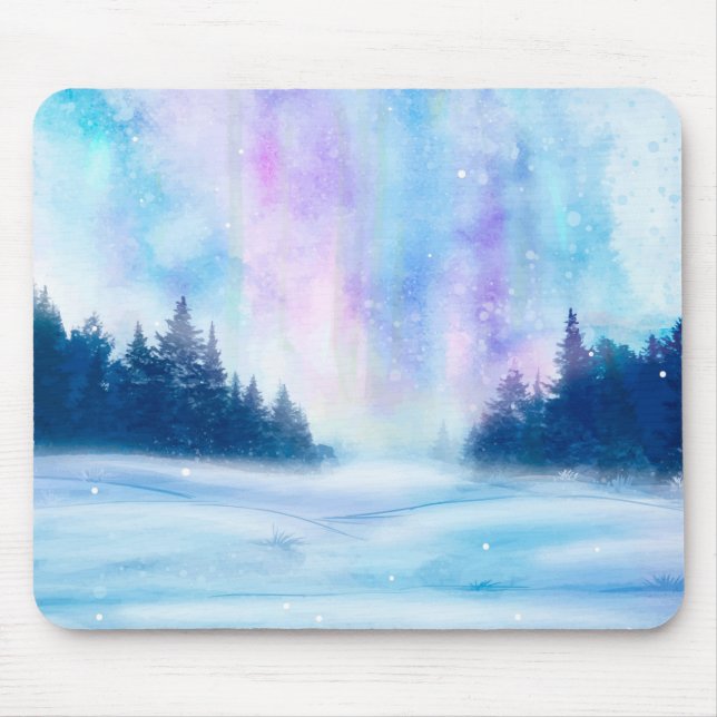 Winter Northern Lights Mouse Mat (Front)